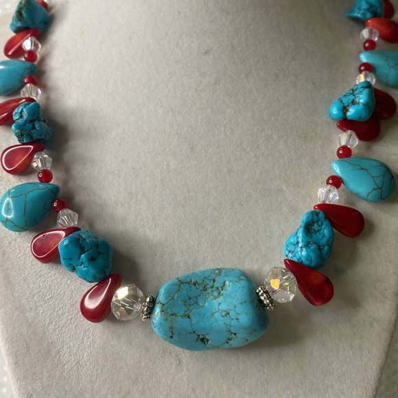 Artisan Real Diehl Jewelry Turquoise & Red Beaded Necklace | 18” - Picture 5 of 7